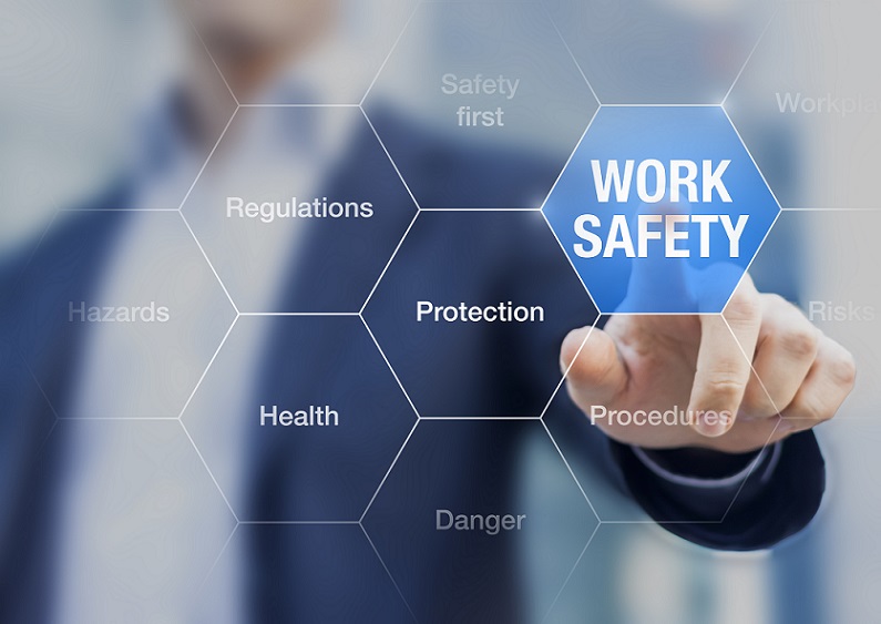 Directors duties and workplace safety concept, with hand pointing to graphic of work safety