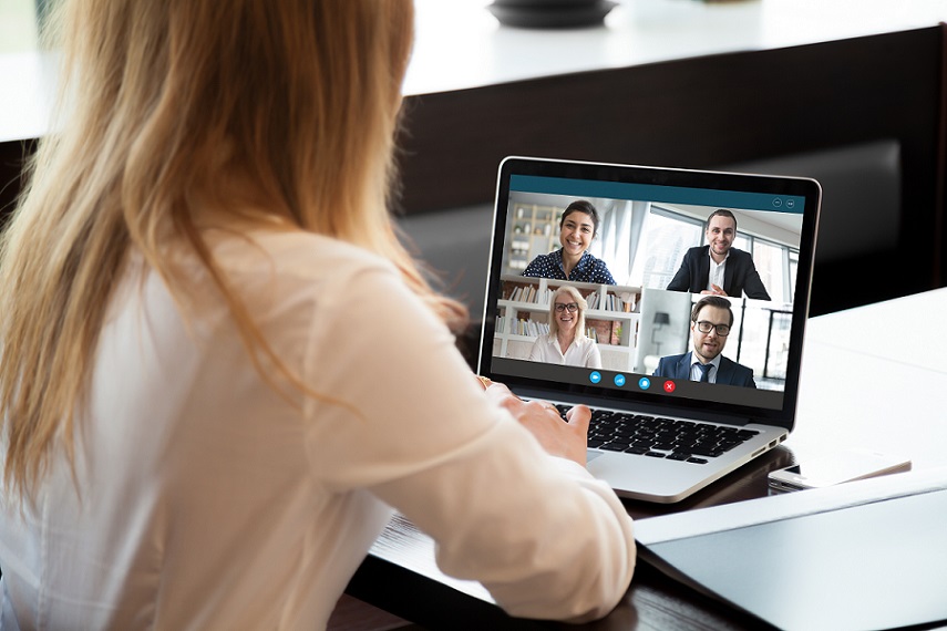 business woman conducting a virtual meeting